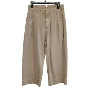 Free People Phantom Pant Tan Wide Leg Cropped Pleated Trousers Size 4 NEW W/FLAW